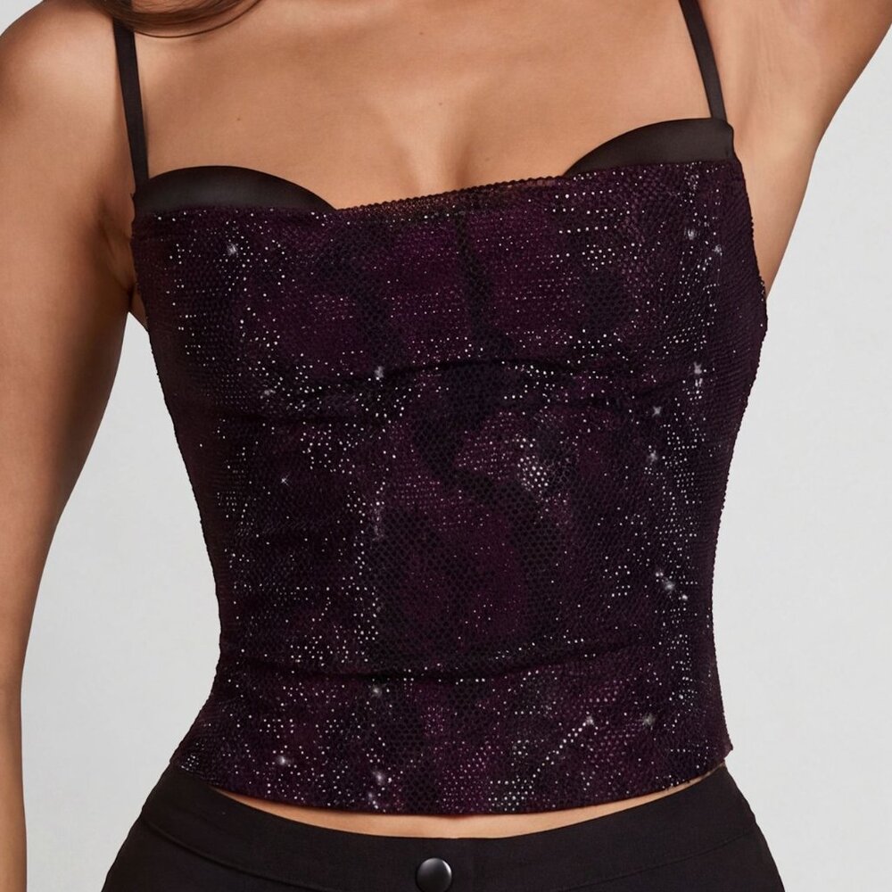 Oh Polly Embellished Peekaboo Cowl-Neck Top in Purple Snake 4